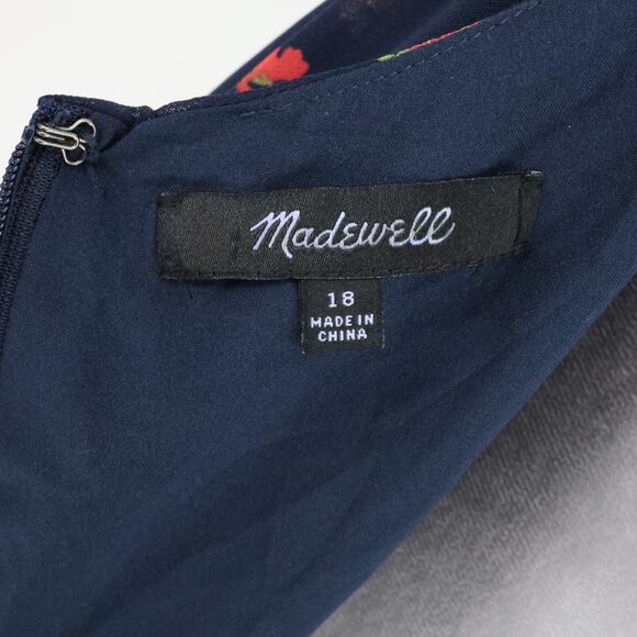 Madewell Dress Plus Size 18 Navy Blue Floral Chiffon Lined Ruffle Strap Sundress - Picture 3 of 14